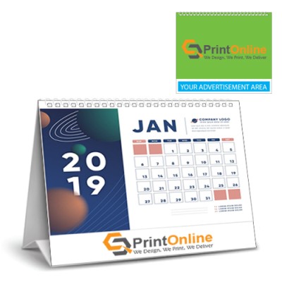 Premium Desk Calendar Landscape White Ring Printing